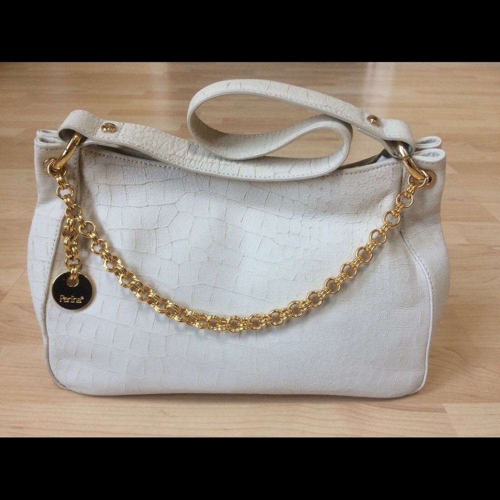 NEW Perlina  Leather Embossed Gold Chain Handbag